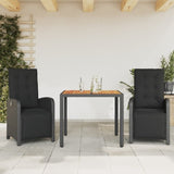 ZNTS 3 Piece Bistro Set with Cushions Black Poly Rattan 3212474