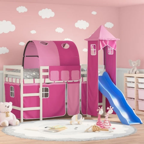 ZNTS Kids' Loft Bed with Tower without Mattress Pink 80x200 cm 3207095