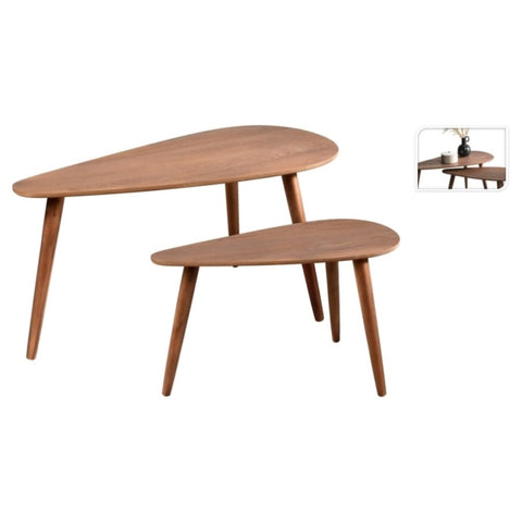 ZNTS Home&Styling 2 Piece Side Table Set Drop Shape Dark Walnut 447469