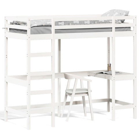 ZNTS Loft Bed without Mattress White 75x190 cm Small Single Solid Wood Pine 842863