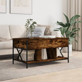 ZNTS Coffee Table Smoked Oak 100x55x50 cm Engineered Wood and Metal 845338