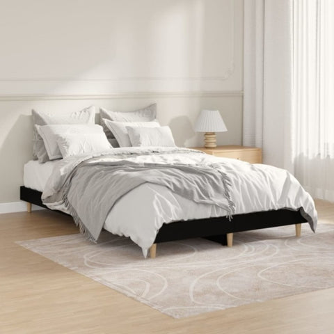 ZNTS Bed Frame without Mattress Black 120x190 cm Small Double Engineered Wood 832086