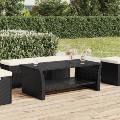 ZNTS Coffee Table Black 100x50x40 cm Poly Rattan 319390