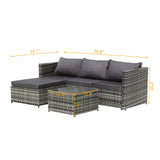 ZNTS Three-Seater Sofa Pedal Coffee Table Dark Gray Cushion Gray Gradient Rattan Iron 48545186