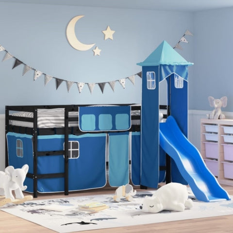 ZNTS Kids' Loft Bed with Tower without Mattress Blue 90x200 cm 3207079