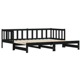 ZNTS Day Bed with Trundle without Mattress Black 90x200 cm Solid Wood 836158