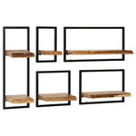 ZNTS Wall Shelf Set 5 Pieces Solid Acacia Wood and Steel 246014