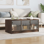 ZNTS Coffee Table with Glass Doors Brown Oak 102x50x42 cm 836419