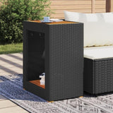 ZNTS Garden Side Table with Wooden Top Black 60x40x75 cm Poly Rattan 366303