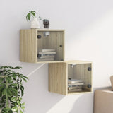 ZNTS Bedside Cabinets with Glass Doors 2 pcs Sonoma Oak 35x37x35 cm 836467