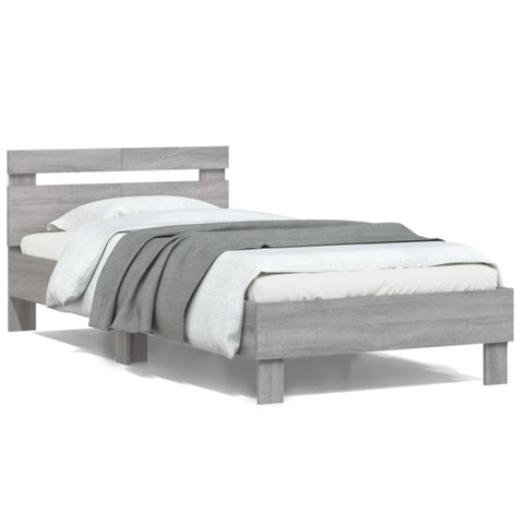 ZNTS Bed Frame without Mattress with LED Lights Grey Sonoma 100x200 cm 838713