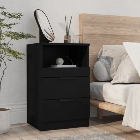 ZNTS Bedside Cabinet Black Engineered Wood 811234