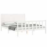 ZNTS Bed Frame without Mattress White King Size Solid Wood Pine 3192757