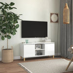 ZNTS TV Cabinet & Solid Wood Legs High Gloss White 103.5x35x50 cm 805965