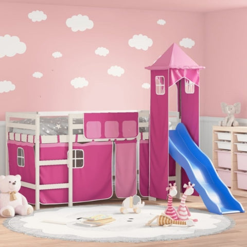 ZNTS Kids' Loft Bed with Tower without Mattress Pink 90x200 cm 3207077