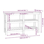 ZNTS Work Bench Grey 142.5x50x80 cm Solid Wood Pine 823651