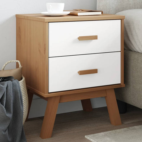 ZNTS Bedside Cabinet OLDEN White and Brown Solid Wood Pine 358584