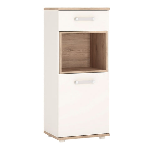 4Kids 1 Door 1 Drawer Narrow Cabinet in Light Oak and white High Gloss 4053339
