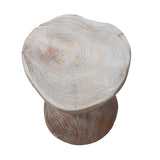 ZNTS Round Bobbin Stool / Side Table Natural Grey Teak root LAW09A