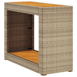 ZNTS Garden Side Table with Wooden Top Beige 100x40x75 cm Poly Rattan 366308