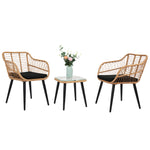 ZNTS 3 Piece Patio Wicker Chair Set with Glass Top Table and Soft Cushion, Outdoor Backyard Porch 97596042