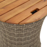 ZNTS Garden Side Tables 2 pcs with Wooden Top Grey Poly Rattan 366289