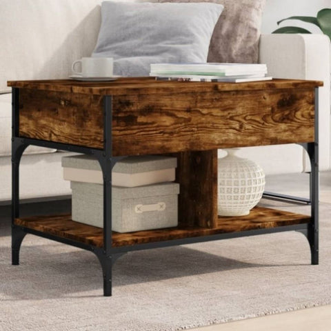 ZNTS Coffee Table Smoked Oak 70x50x50 cm Engineered Wood and Metal 845363