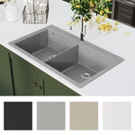 ZNTS Overmount Kitchen Sink Double Basin Granite Grey 141676