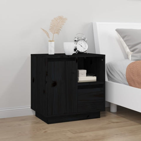 ZNTS Bedside Cabinet Black 50x34x50 cm Solid Wood Pine 814487