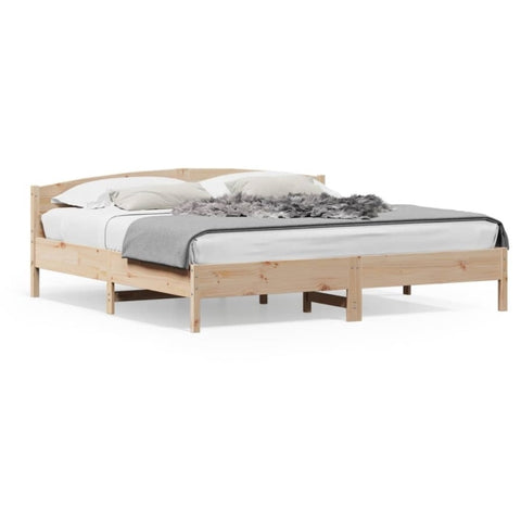 ZNTS Bed Frame with Headboard 200x200 cm Solid Wood Pine 3216188