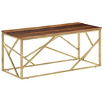 ZNTS Coffee Table Gold Stainless Steel and Solid Sleeper Wood 349942