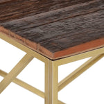 ZNTS Coffee Table Gold Stainless Steel and Solid Sleeper Wood 349942