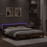 ZNTS Bed Frame with LED without Mattress Smoked Oak 200x200 cm 3207522