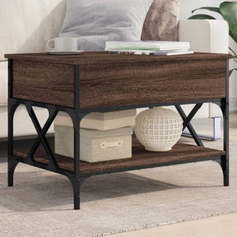 ZNTS Coffee Table Brown Oak 70x50x50 cm Engineered Wood and Metal 845355