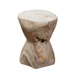 ZNTS Round Bobbin Stool / Side Table Natural Grey Teak root LAW09A