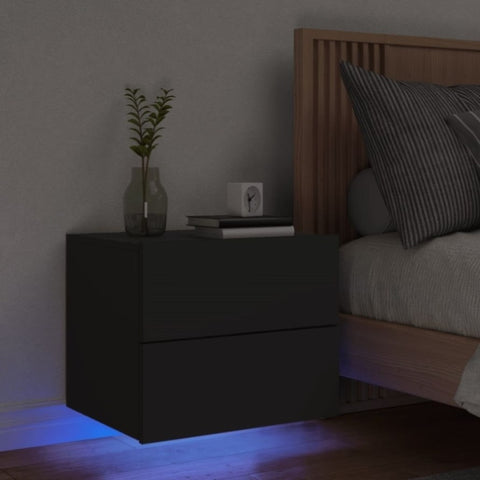 ZNTS Wall-mounted Bedside Cabinet with LED Lights Black 836814