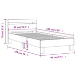 ZNTS Bed Frame with Headboard Concrete Grey 90x190 cm Single Engineered wood 838564