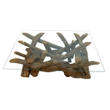 ZNTS Branchwood Teak Rectangular Coffee Table with Glass Top Reclaimed Teak Root LAW45