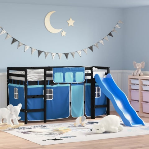 ZNTS Kids' Loft Bed with Curtains without Mattress Blue 90x200 cm 3207025