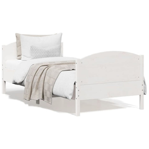 ZNTS Bed Frame with Headboard White 90x200 cm Solid Wood Pine 842567