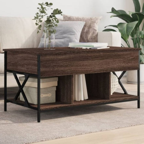 ZNTS Coffee Table Brown Oak 100x55x50 cm Engineered Wood and Metal 845340