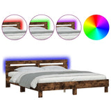 ZNTS Bed Frame with LED without Mattress Smoked Oak 200x200 cm 3207522