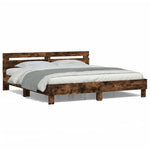 ZNTS Bed Frame with LED without Mattress Smoked Oak 200x200 cm 3207522