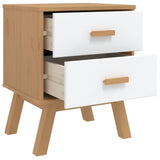 ZNTS Bedside Cabinet OLDEN White and Brown Solid Wood Pine 358584