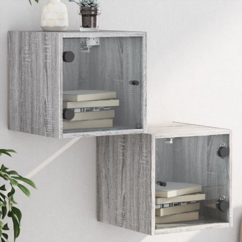 ZNTS Bedside Cabinets with Glass Doors 2 pcs Grey Sonoma 35x37x35 cm 836473