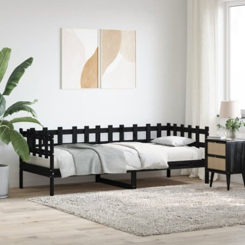 ZNTS Day Bed without Mattress Black 90x200 cm Solid Wood Pine 840381