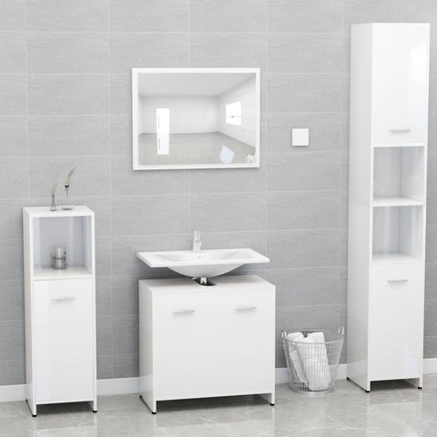 ZNTS Bathroom Furniture Set High Gloss White Engineered Wood 802585