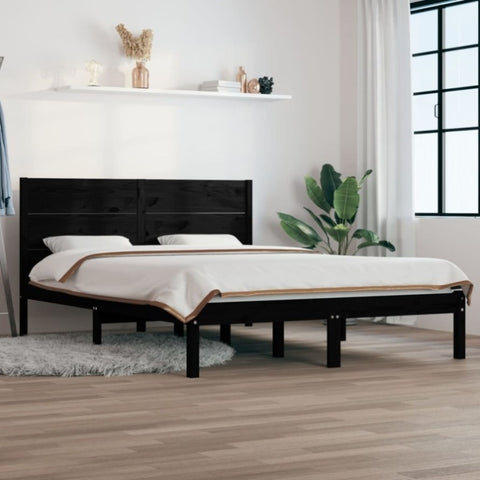 ZNTS Bed Frame without Mattress Black 120x200 cm Solid Wood Pine 3104152