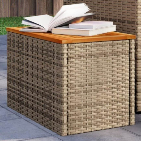 ZNTS Garden Side Tables 2pcs Beige 55x34x37cm Poly Rattan Solid Wood 366069