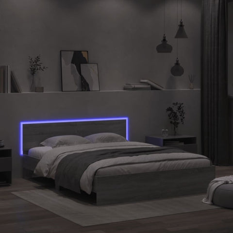 ZNTS Bed Frame with LED without Mattress Grey Sonoma 160x200 cm 3207600